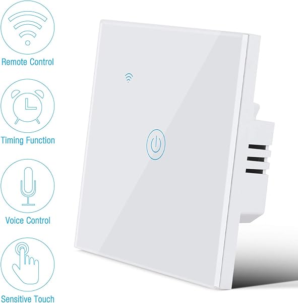 Gobesty Interruptor de Pared Wi Fi Interruptor Luz WiFi Interruptor Inteligente compatible con Alexa Google Home Smart Life Panel de vidrio tctil 1 Vas No se requiere cable neutro