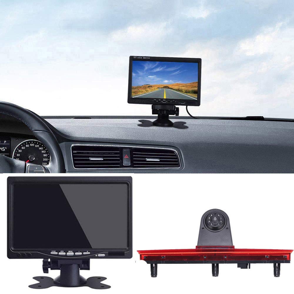 〔Rear View Camera Kit〕7 Inch TFT LCD Screen Monitor + Car HD waterproof 3rd Brake Light Reverse Camera for VW T5 Bus Transporter Multivan Caravelle/Business with tailgate third 3rd stop light