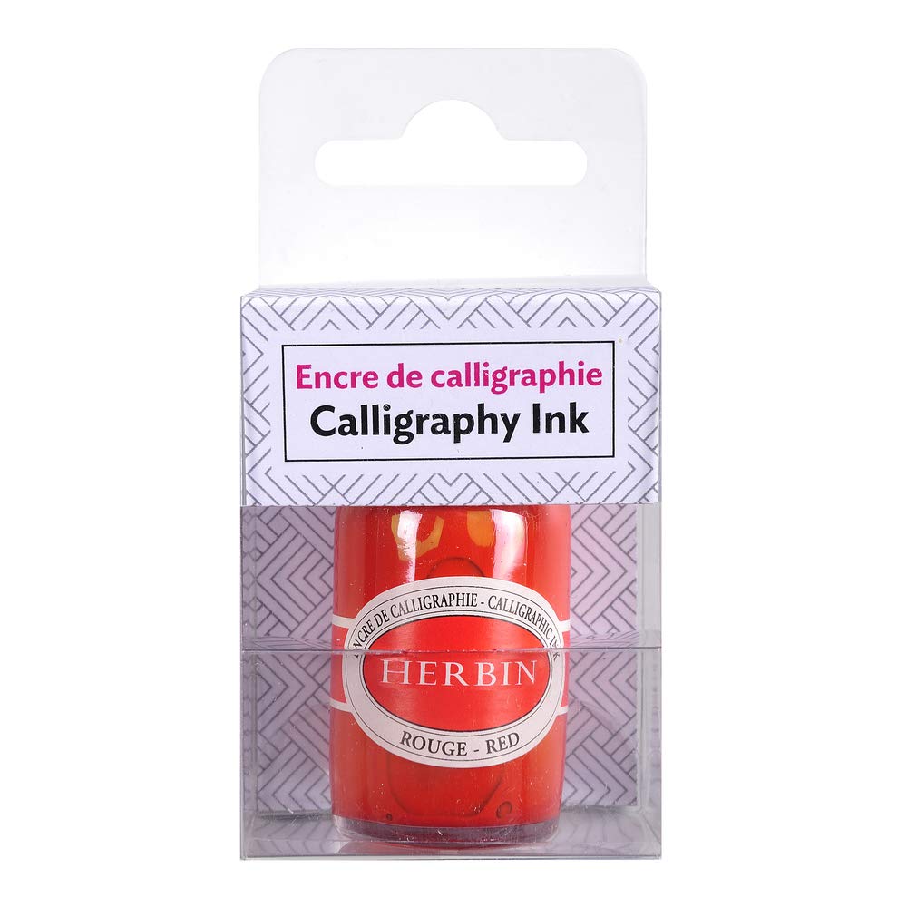 Jacques Herbin - Ref 12420T - Pigmented Calligraphy Ink - Red Colour - Suitable for Fountain Pens, Rollerball Pens, Felt Tips, Brushes & Quills - 15ml Testing Bottle