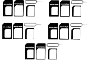 Saitech IT 5 Pack Black Sim Card Adapter Kit 4 in 1 Nano Micro Standard Converter Kit with Steel SIM Tray Eject Pin Needle, Sim Converter kit Compatible with All Mobile Devices