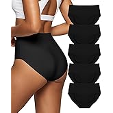 Guhaha Womens Seamless High-Waisted Briefs No Show Underwear, Tagless Moisture Wicking, Full Coverage Ladies Panties 5 Pack