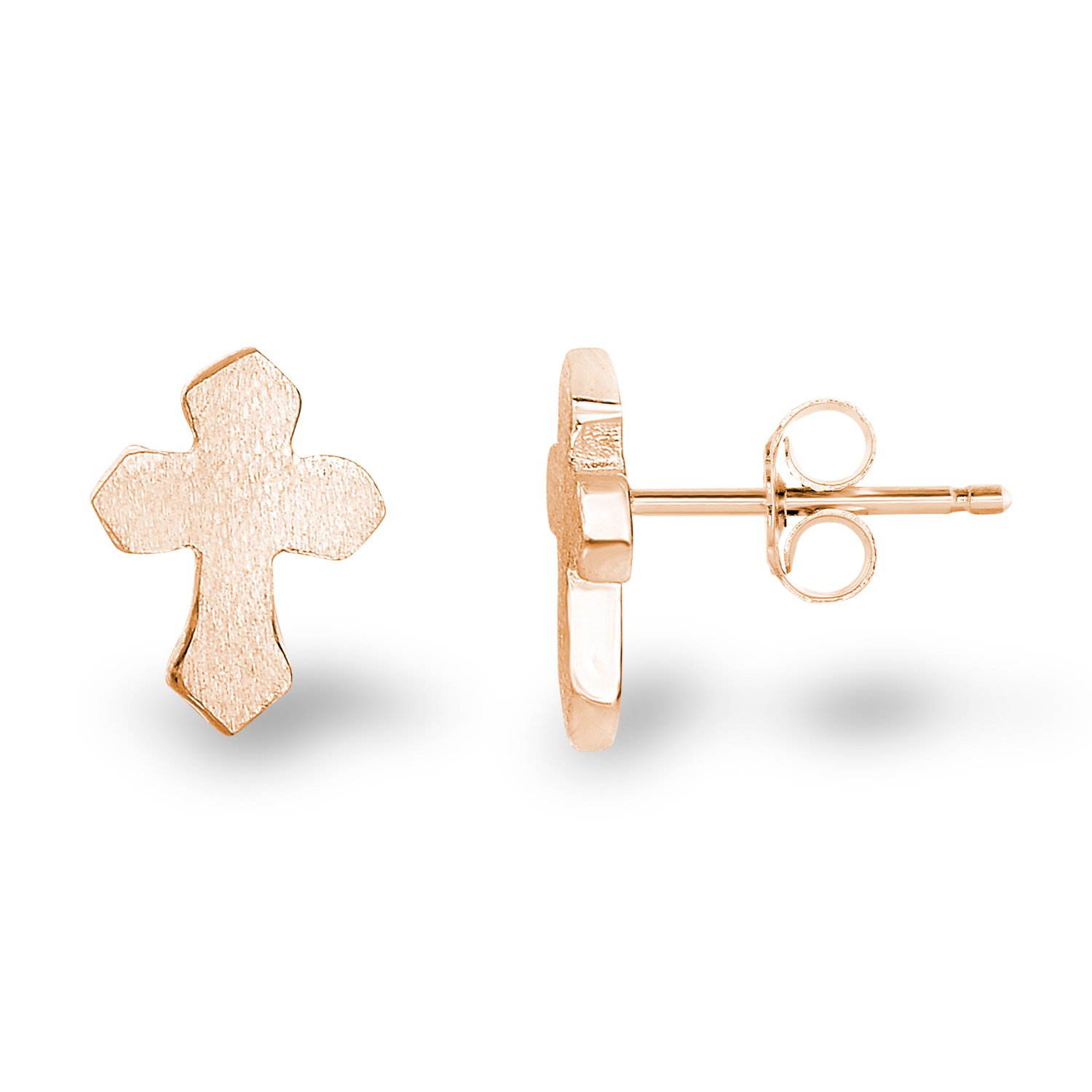Spoil Cupid 14k Rose Gold-Plated Sterling Silver Matte Finish Gothic Cross Stud Earrings