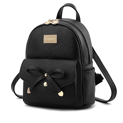 Alice Cute Black Mini PU Leather Backpack Fashion Small Daypacks Purse for Girls and Women