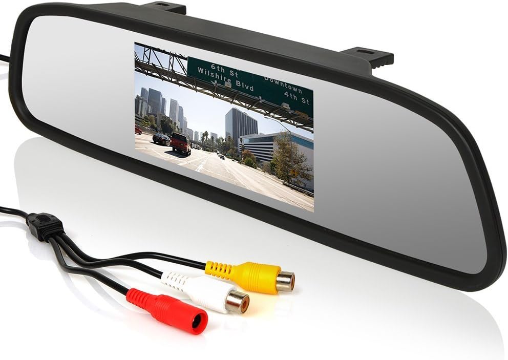 Reversing Camera Monitor, Rear View Monitor for Cars, Clip-On Car Rearview Mirror RCA with 4.3" LCD Screen