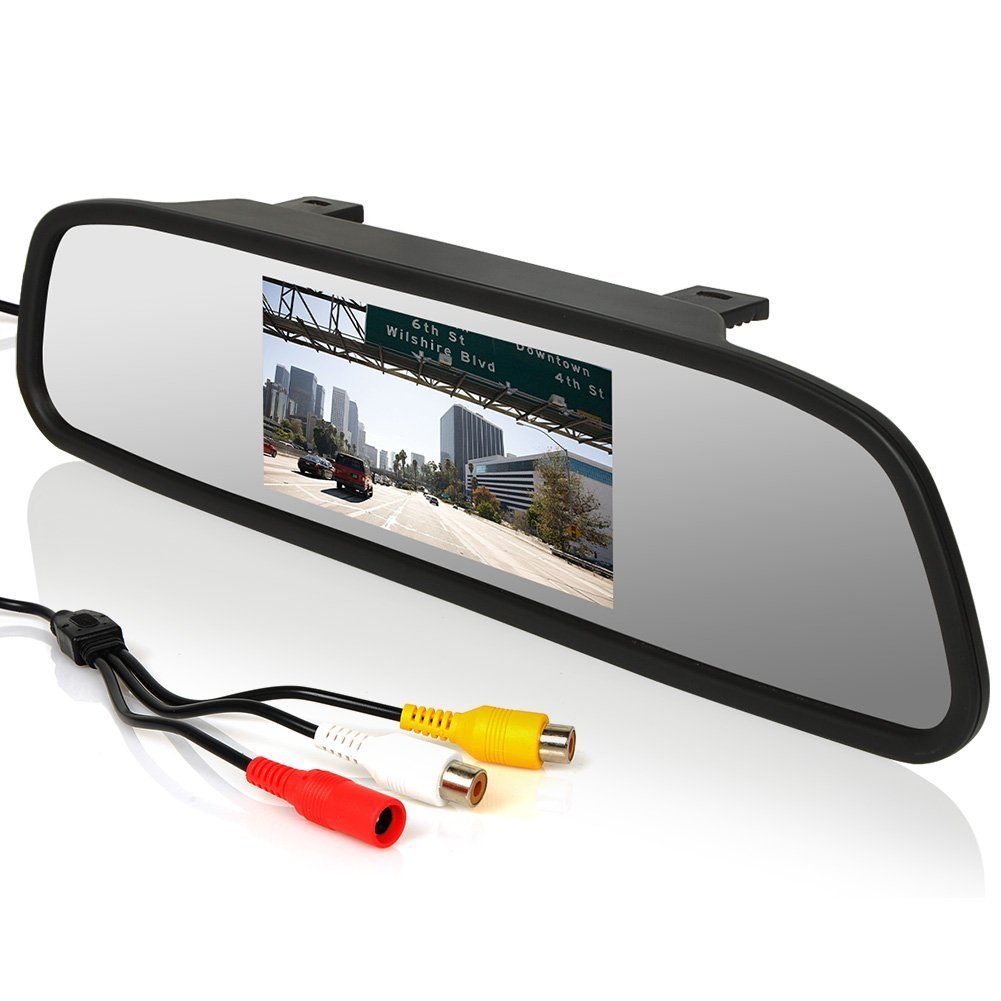 Reversing Camera Monitor, Rear View Monitor for Cars – Clip-On Car Rearview Mirror RCA with 4.3" LCD Screen, Dual RCA Inputs for Backup Camera, Front Camera, Media Player, Easy Install Universal Fit