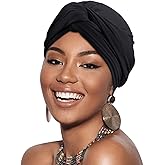 AQOKKA Knotted Headwraps for Women Stretch African Ribbed Turban Head Scarf for Black Women Hair Cancer Chemo Headwear Cap