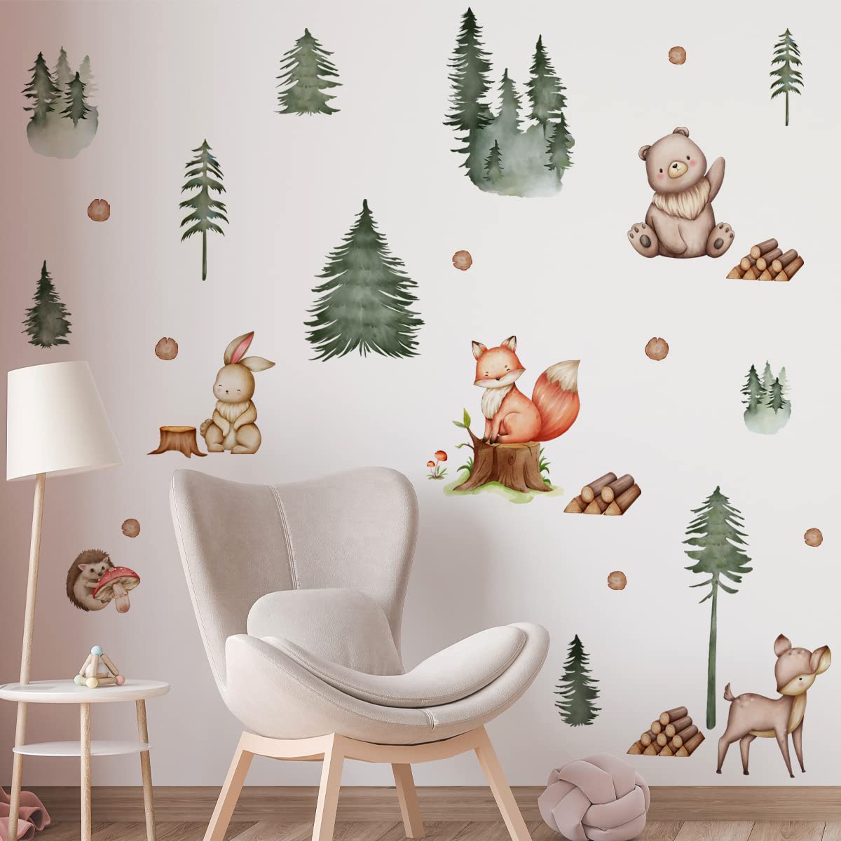 Timelesslong Wall Stickers Vinyl Forest Wall Decals Removable Jungle Animals Wall Murals Peel and Stick Mountain Tree Wall Art Decor Wallpaper for Living Room Bedroom Kids Nursery Playroom