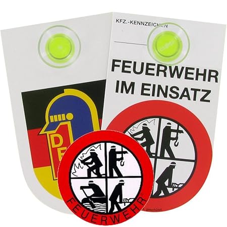 Innenschild 'Feuerwehr im Einsatz' & Aufkleber rund 'Feuerwehr' für Innenklebend