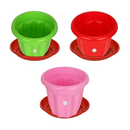 Kraft Seeds Gamla/Planter | Design Name | Royal Dutch Victoria | 10 Inch Pot | Assured Quality Home Garden Series | Mix of Serene & Striking Colours | 3 Plastic Hi-Class Planter | with Bottom Plate