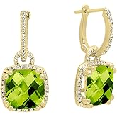 Dazzlingrock Collection 8mm Each Cushion Cut Gemstone & Round White Diamond Womens Dangling Drop Earrings, 10K Solid Yellow Gold