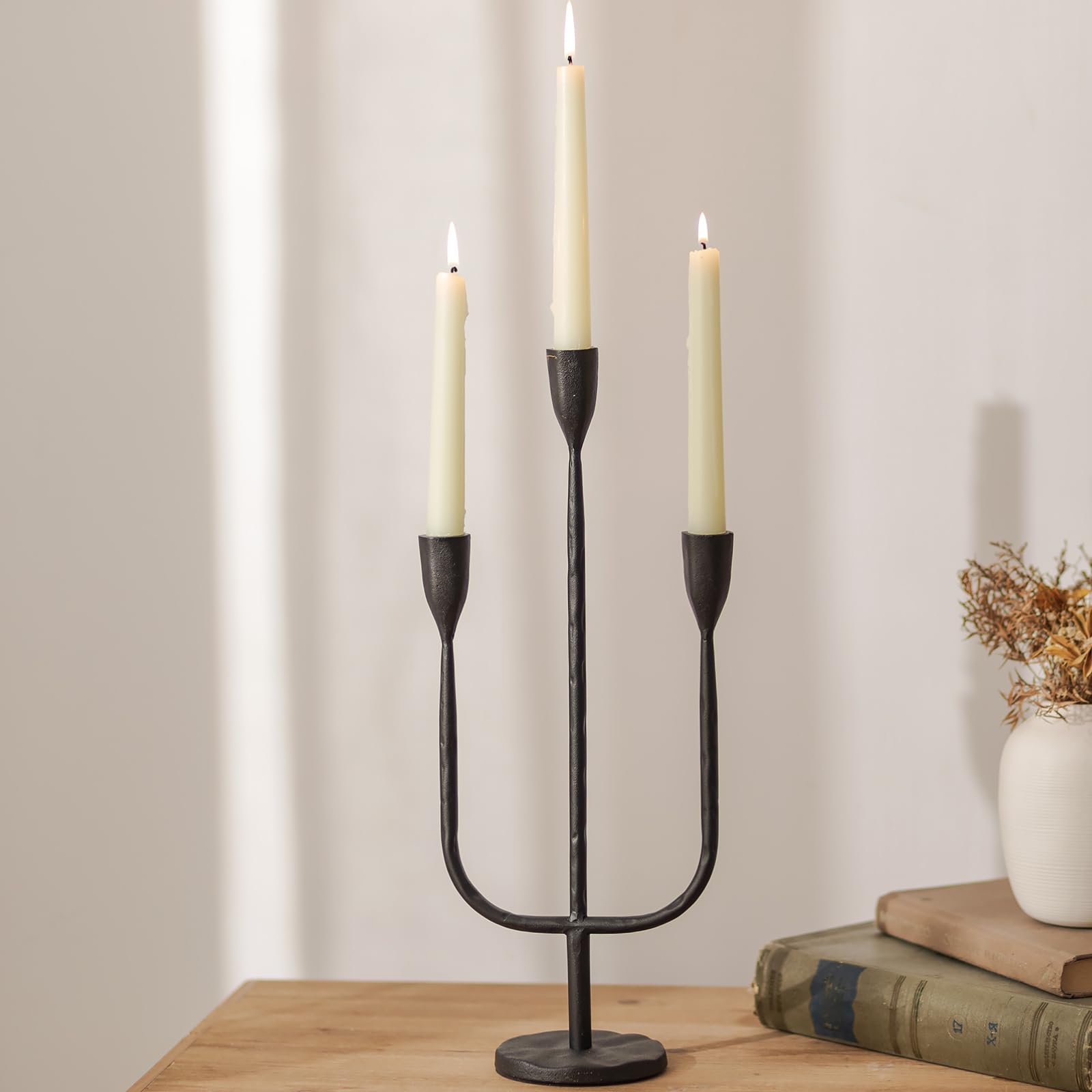 Photo 1 of Romadedi Candelabra Balck Candlestick Holders: Taper Candle Holders Metal Tall Vintage Candle Holders Halloween Iron for Table Centerpiece Antique Decor Fireplace Decorative Mantle