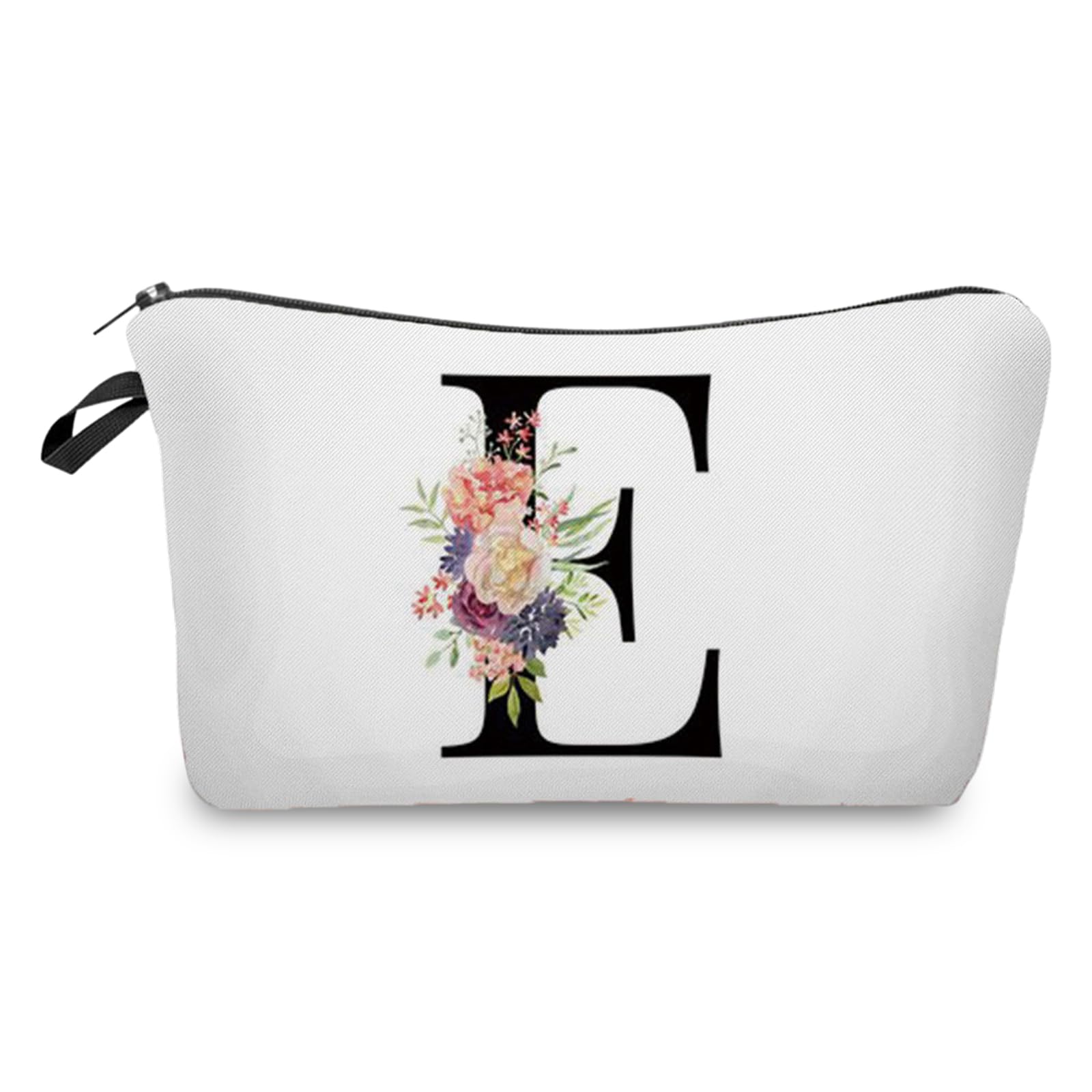 Personalized Alphabet Flower Print Cosmetic Bag,Waterproof Cosmetic Bag,Portable Travel Makeup Bag,Printed Storage BagBride Bridesmaid Cosmetic Pouch Gifts for Women Girls Best Friend,Mum,Sister (E) — image 1