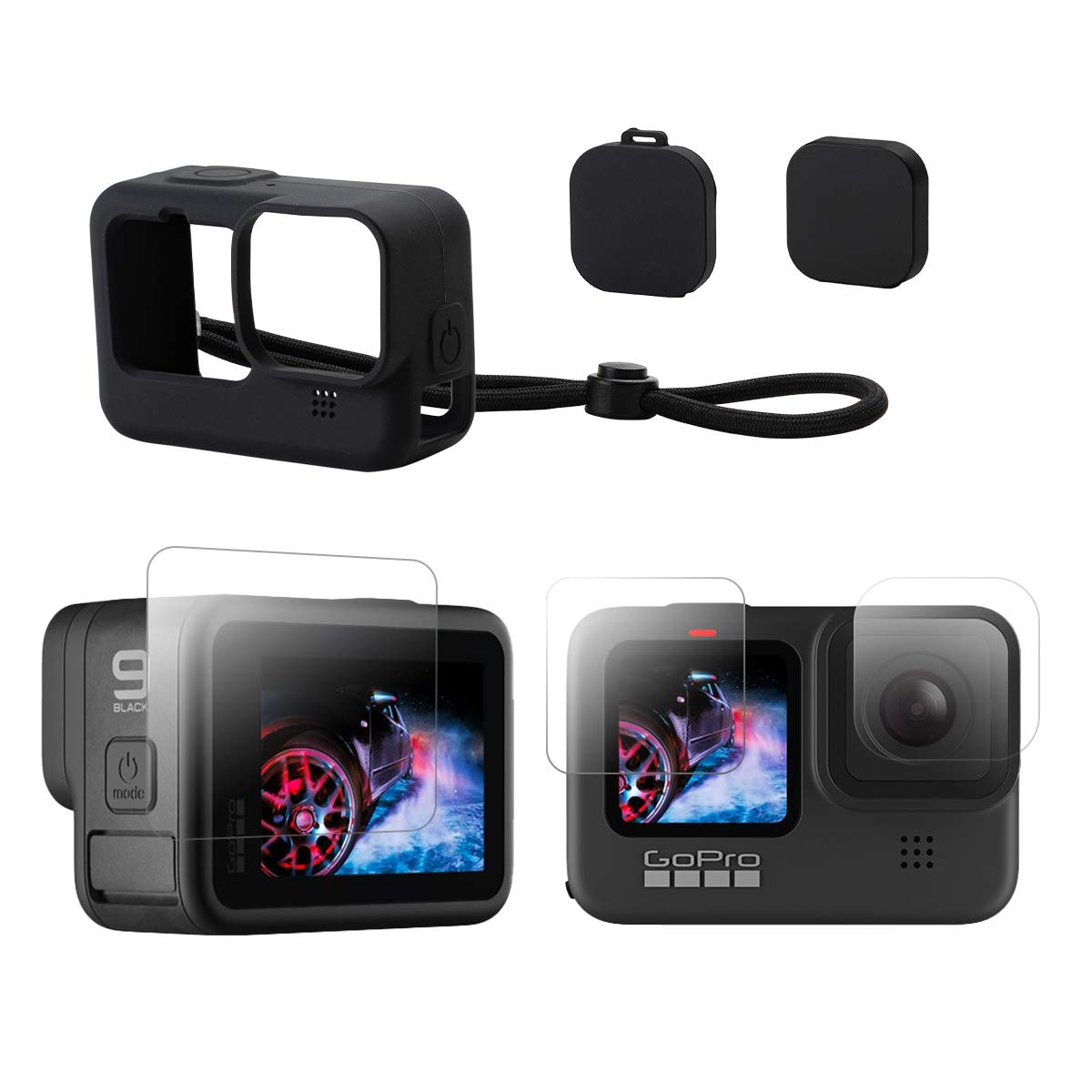 PROVO Go Pro Hero 10/9 Screen Protector Kit and Silicone Case Including Tempered Glass Screen Lens Protector + Lens Cap + Tempered Screen Protector