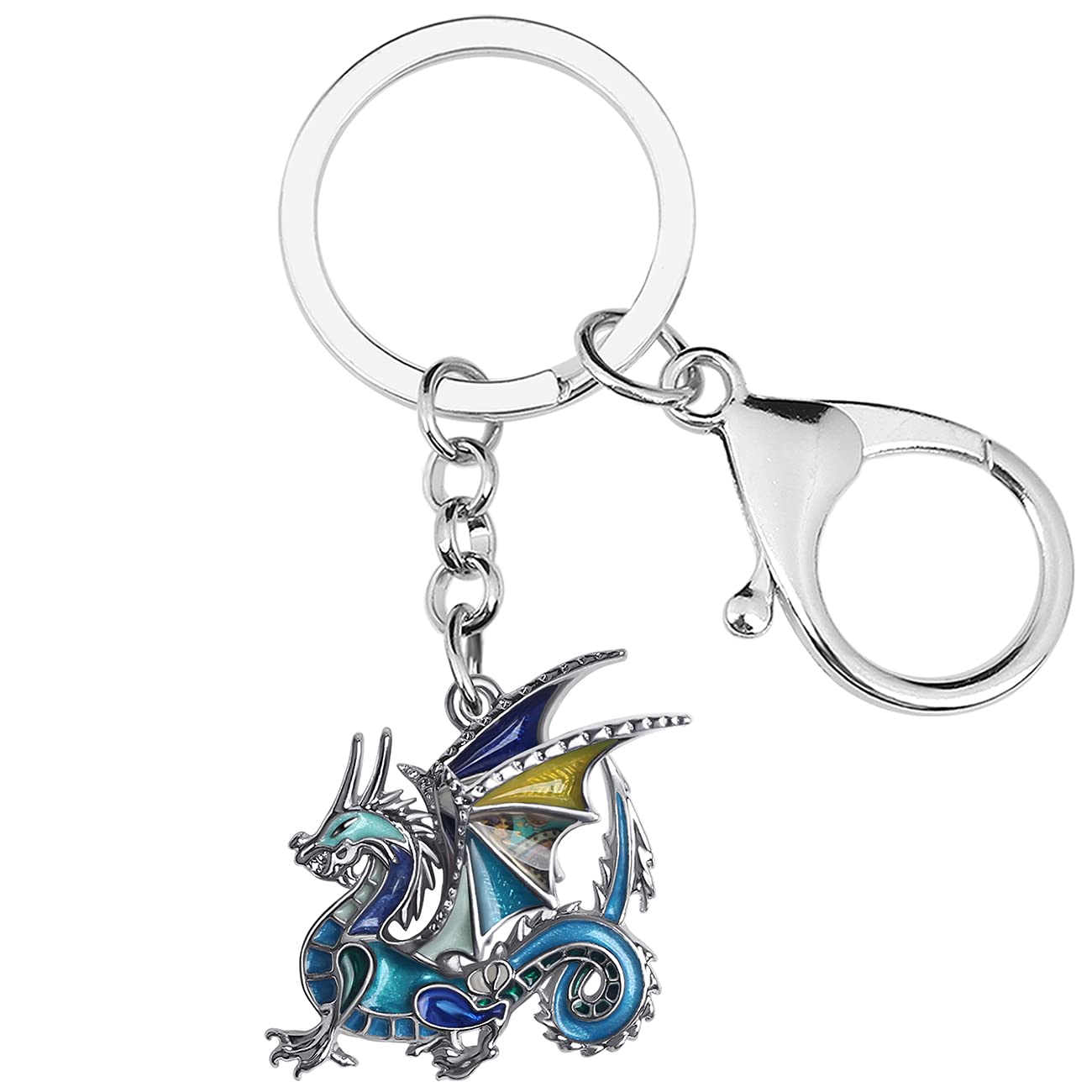 WEVENI Enamel Alloy Dainty Dragon Keychain Dinosaur Keyring Fashion Jewelry For Women Girls Bag Car Wallet Charms (Blueness)