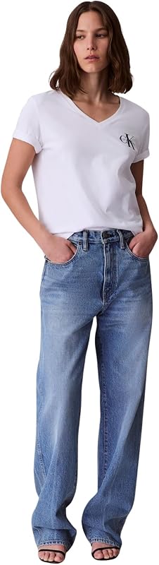 T-Shirts Manches Courtes Lot de 2 Femme Logo Tee avec Col en V, Blanc (Brilliant White), XXS — photo 4 sur 4