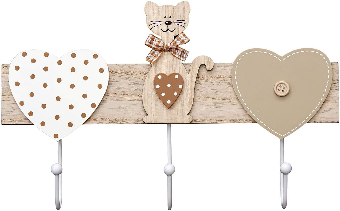 SPOTTED DOG GIFT COMPANY Clothes Hook Wall Mounted Coat Hooks Wooden Cat Themed Home Decor Accessory for Children and Cat Animal Lovers