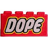 PatchClub Dope Iron On Patch, Embroidered Red Building Block Patch for Jackets, Backpacks, Hats, Jeans and Bags, Sew On Toy Brick Applique, 3 Inch