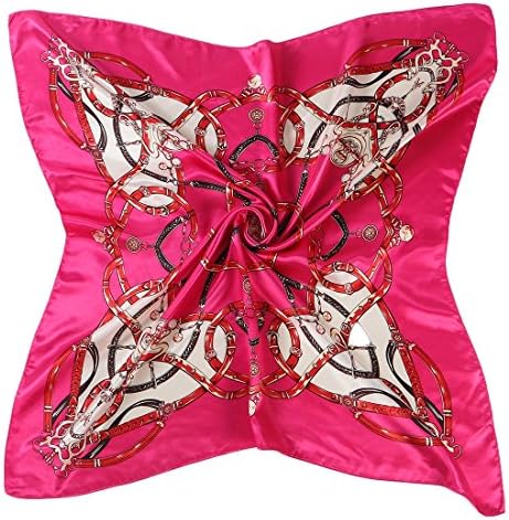MissFay Women's Large Square Satin Headscarf 35×35 inches Multicolor Pattern Scarf Pattern Fushcia