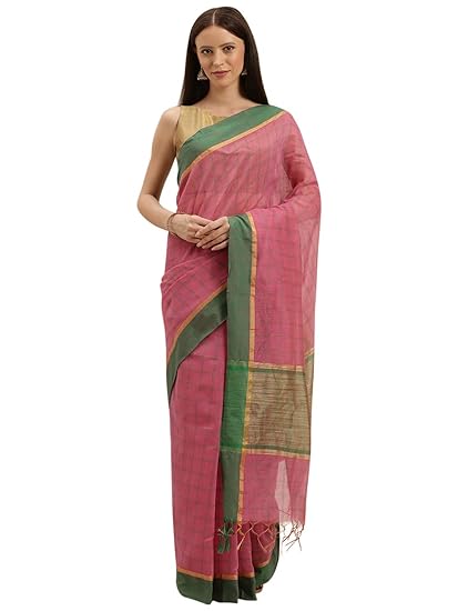 Pink Banarasi Poly Silk Saree, with Un-stitched Blouse Piece - Powerloom made Traditional Banarasi Sari for Women by ART Retail (Poly Silk Blend, Pink)