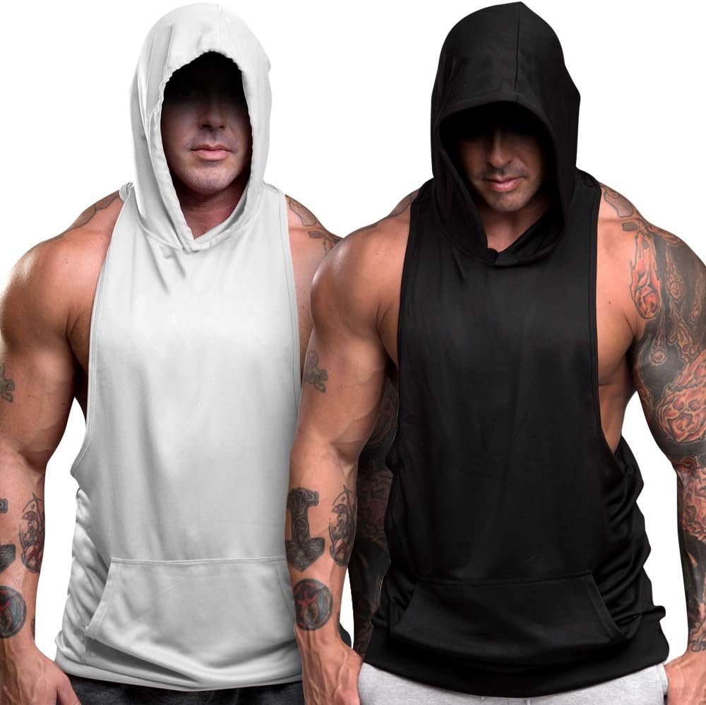 Men's Workout Hooded Tank Tops Sleeveless Gym Hoodies Bodybuilding Muscle Sleeveless T-Shirts