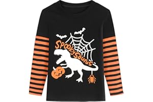 DDSOL Toddler Little Boy Girl Halloween Shirt Pumpkin Face Glow in The Dark Skeleton Dinosaur Tshirt Long Sleeve Kid Tee Top