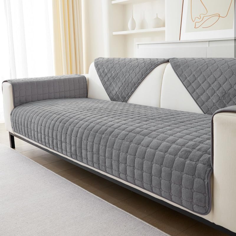Photo 1 of JIAN YA NA Sectional Couch Cover, Velvet Sofa Slipcover for Pets and Kids, Anti-Slip Washable Furniture Protector for 3-Cushion Couch, Loveseat, Recliner, L-Shaped Sofa, Armrest & Backrest (1 Piece)