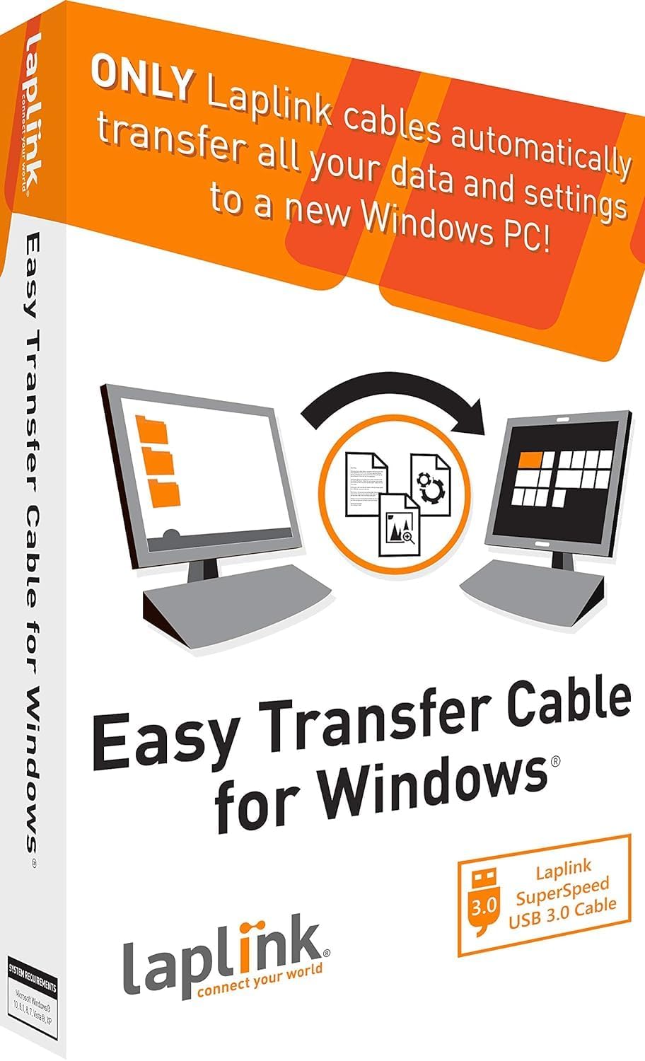 LAPLINK Easy Transfer Cable, Includes PCmover Express Data Transfer Software and Super Speed USB 3.0 Transfer Cable, Single Use License, Only Transfers Files and Settings. Compatible with Windows 11