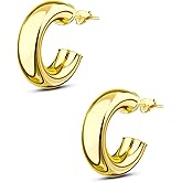 COCHARM 14K Gold Plated 925 Sterling Silver Stud Earrings Gold Minimalist Lobe Earrings Cartilage Stud Earrings for Women