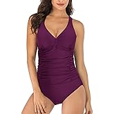HAIVIDO One Piece Swimsuit Women Tummy Control Cross Back Bathing Suit V Neck Adjustable Straps Ruched Swimwear