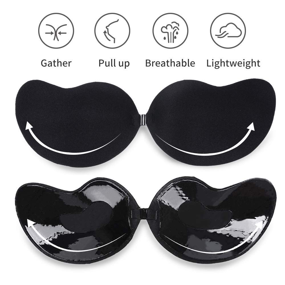 ROSE BRA Women Self Adhesive Strapless Bra Silicone Backless Sticky Bra Invisible Push Up Bra Black
