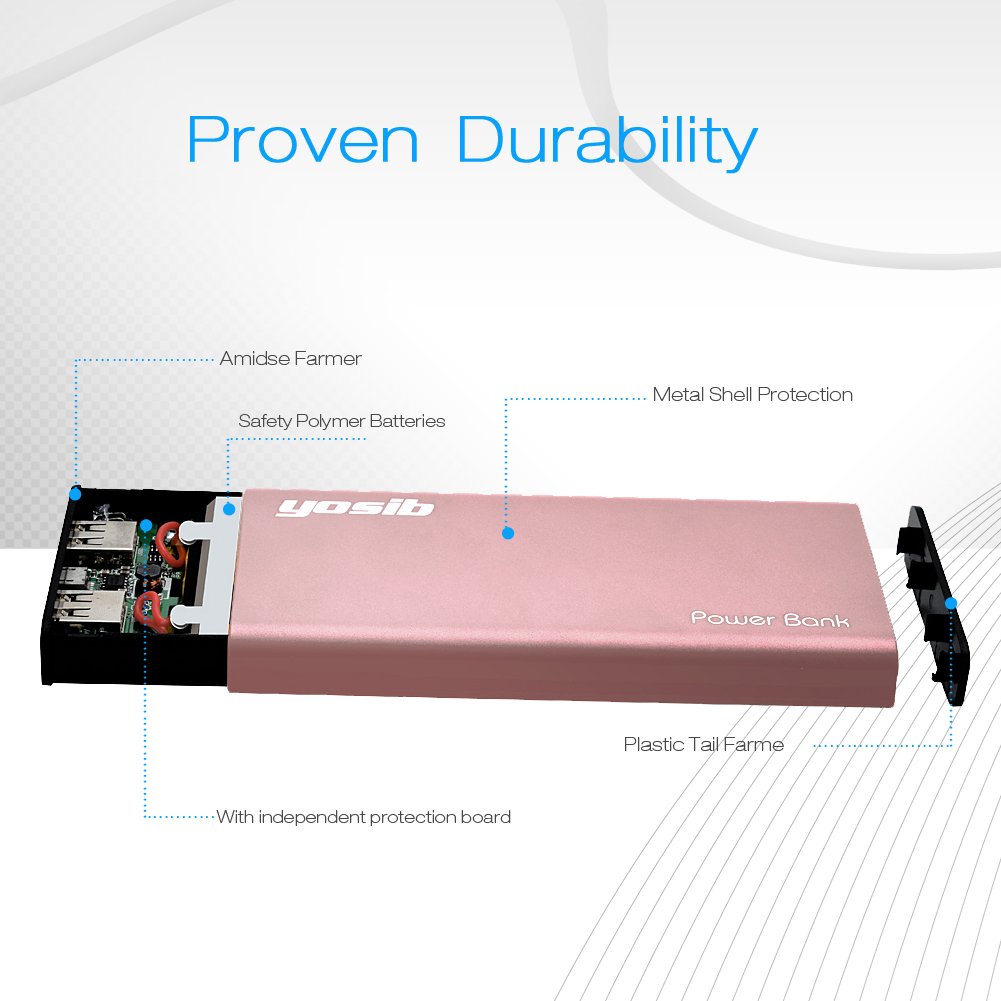 Portable Power Bank Real 10000mAh Dual 2 USB Output Ports Emergency External Battery Charger for iphone7 6s plus6 Androids PSP tablets and More.yosib (Rose Gold)