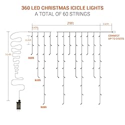 Brizled Icicle Lights, 29ft 360 LED Christmas