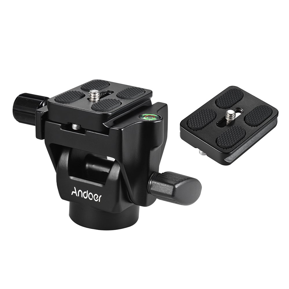 Andoer Monopod Head, M-12 Monopod Tilt Head Panoramic Head Telephoto Bird Watching with 2pcs Quick Release Plate
