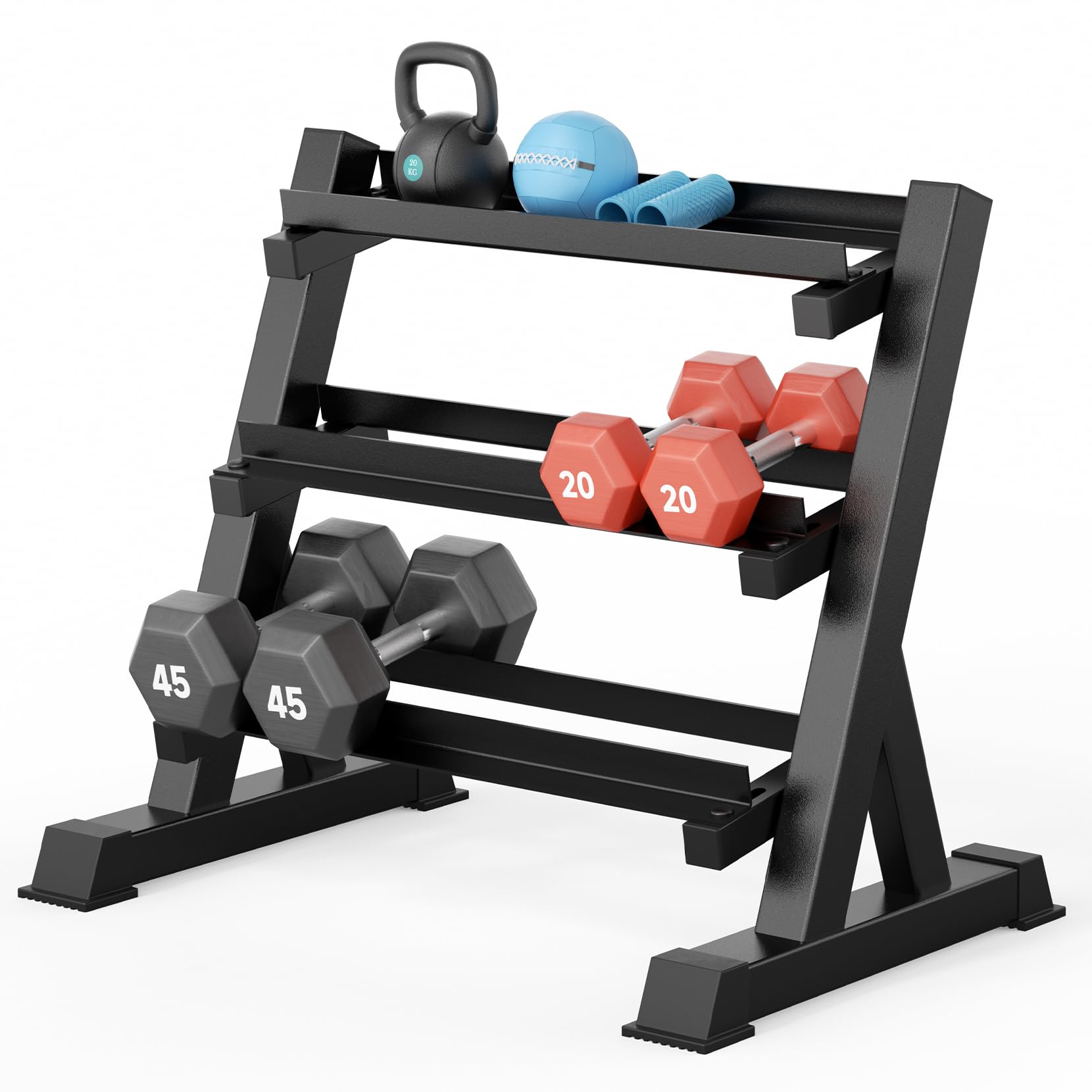 YOLEO Dumbbell Rack - 3 Tier & 5 Tier Compact Weight Rack for Dumbbell, Kettlebell, Barbell, Heavy Duty Weight Storage Organizer, Space-Saving Dumbbell Storage Stand Holder for Home Gym - 1100LBS Capacity (Rack Only) (STANDARD, Rectangular Frame) Image