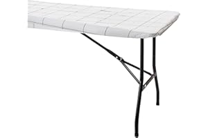 MOTY Tablecloth for Folding Table -Fitted Rectangular Table Cloth Plastic Vinyl Backed with Elastic Rim- for Christmas|Parties, Picnic (White Plaid, 6 ft, 32x72 inch)
