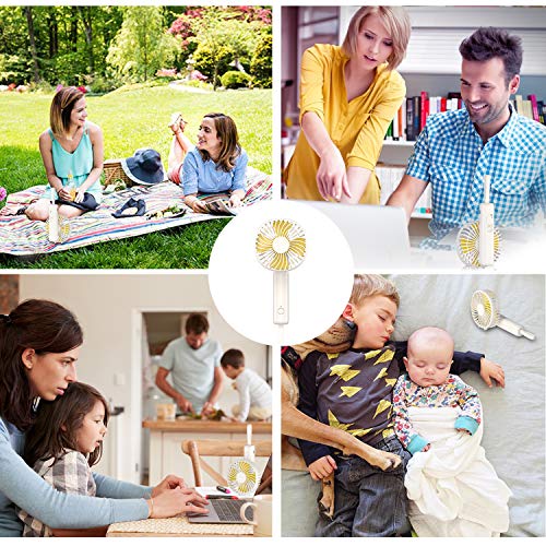 Babacom Ventilateur à Main Portable USB Ventilateur de Table Pliable Rotation à 180°，Silencieux 3 Vitesse pour Maison,Bureau,Sport,Voyage,Camping