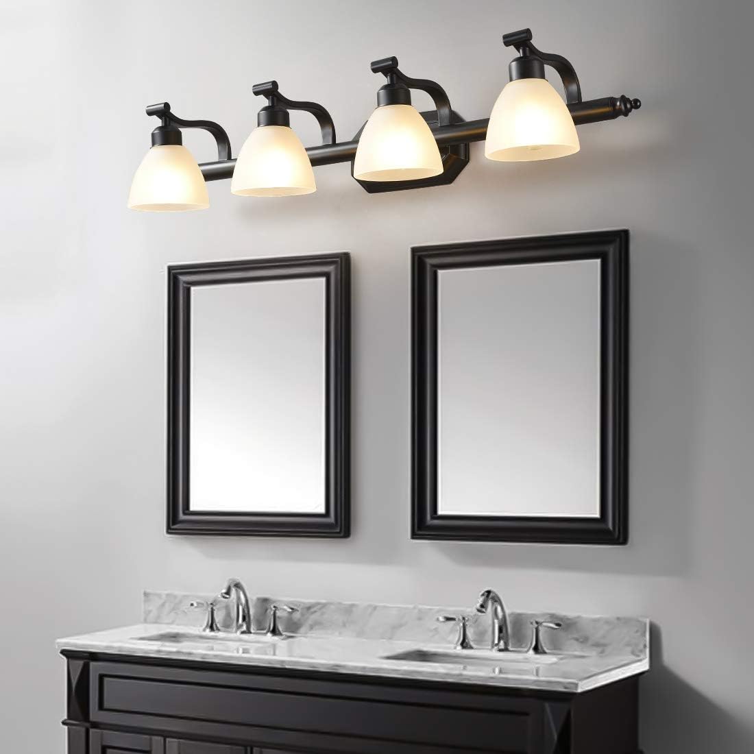 KODYE Vanity Lights, Classic Black Light fixtures, Bathroom Lights Over Mirror with White Frosted Glass Shade, Up and Down Bathroom Lights Perfect for Wall Mounted (Bathroom Vanity Lights 4 Lights): Home Improvement