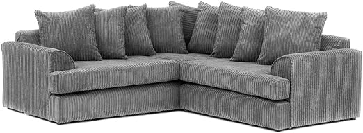 Abakus Direct Ferguson Corner Sofa In Grey Jumbo Cord Chenille