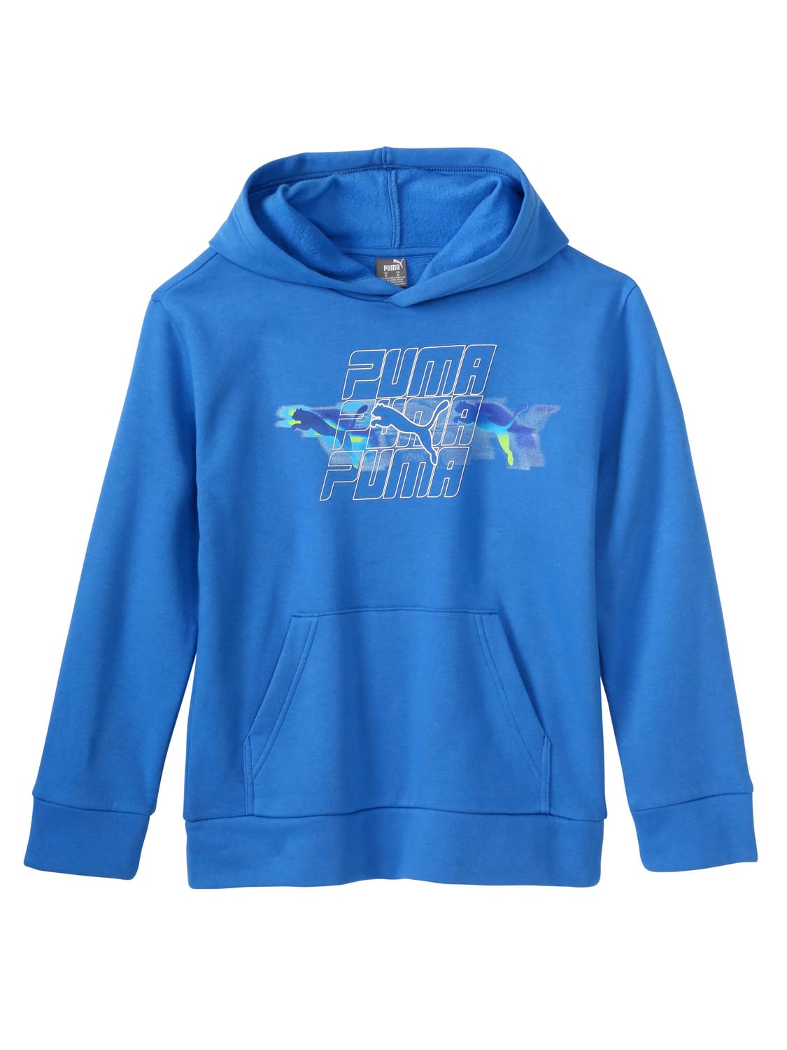 PUMA Boys' Logo Pullover Hoodie, Fleece Sweatshirt, Large Front Pocket, Hyperlink Blue, L Image
