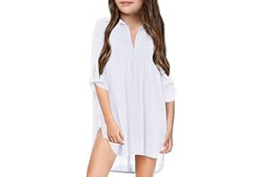 Beach Cover Up for Girls Bathing Suit Cover Kids Swim Coverups V Neck Short Sleeve Chiffon Shirt Teen Girls Swimsuits