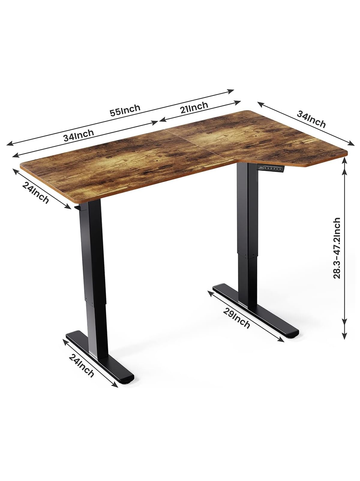 Marsail L Shaped Electric Standing Desk, 55x34 Inch Standing Desk Adjustable Height with Headphone Hook, Large Computer Desk Sit Stand Desk for Home Office Sturdy Writing Workstation, Vintage