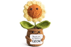MS ZHENQIAO Handmade Positive Flower Crochet- Thank You for Helping Me Grow - Thank You, Appreciation, Birthday Gifts for Women, Teacher, Coworker, Nurse, Mom, Friend - Sunflower Decor