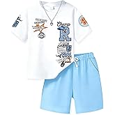 LKALPSQ Boys Summer Clothes Short Sleeve Top and Shorts 2-Piece Kids Outfits Boys Sets Size 7-14 Years