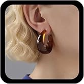 Jugielu Punk Turquoise Hoop Earring Chunky Acrylic Hoop Earrings Blue Turquoise Circle Earring Acrylic Resin Hoops Earrings Wide C Shape Western Statement Jewelry for Women