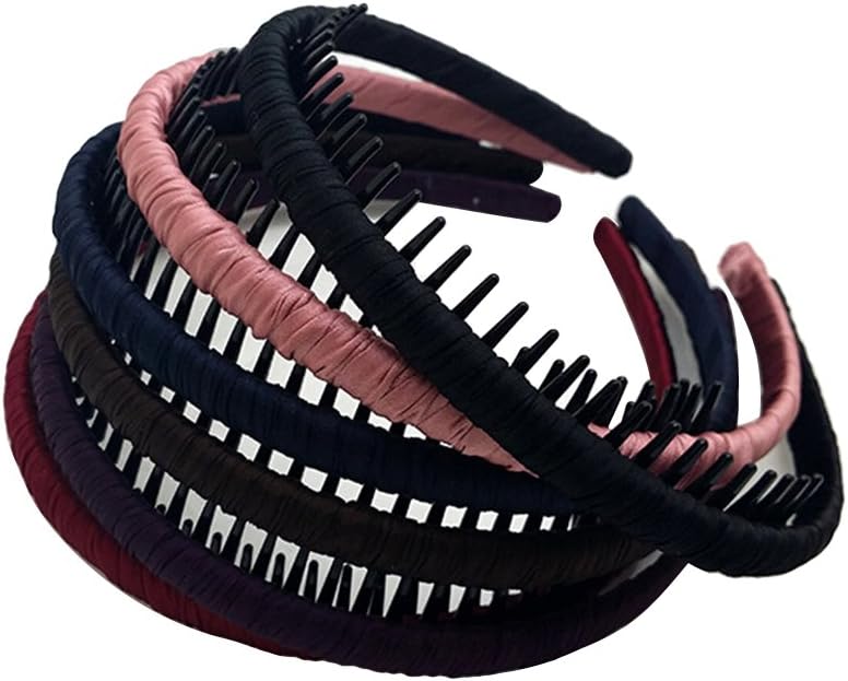 Frcolor 6pcs Girls/Women Mixed Color Satin Covered Headbands Teeth Comb Hair Hoop Headwear Accessory, Assorted Color