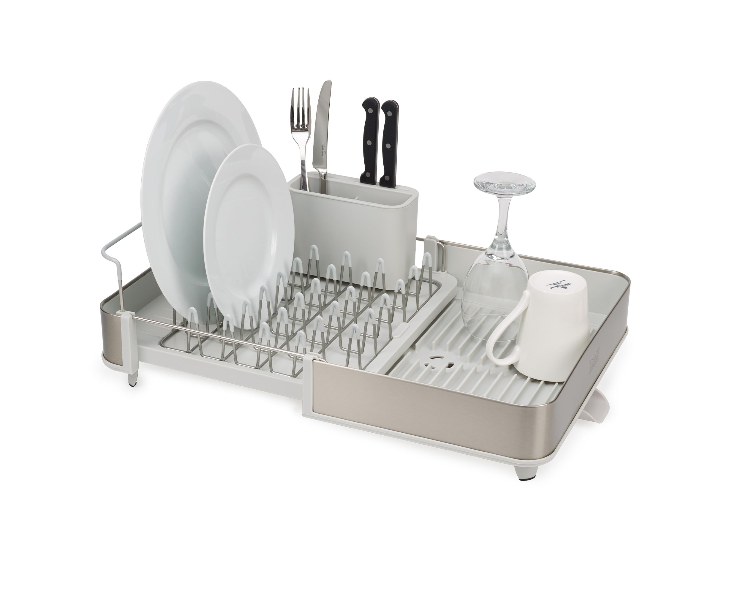 Photo 1 of (PARTIAL SET) (USED/FAIR) Joseph Joseph Extend Steel Expandable Dish Drying Rack with Removable Cutlery Holder Swivel Draining Spout, Stainless Steel