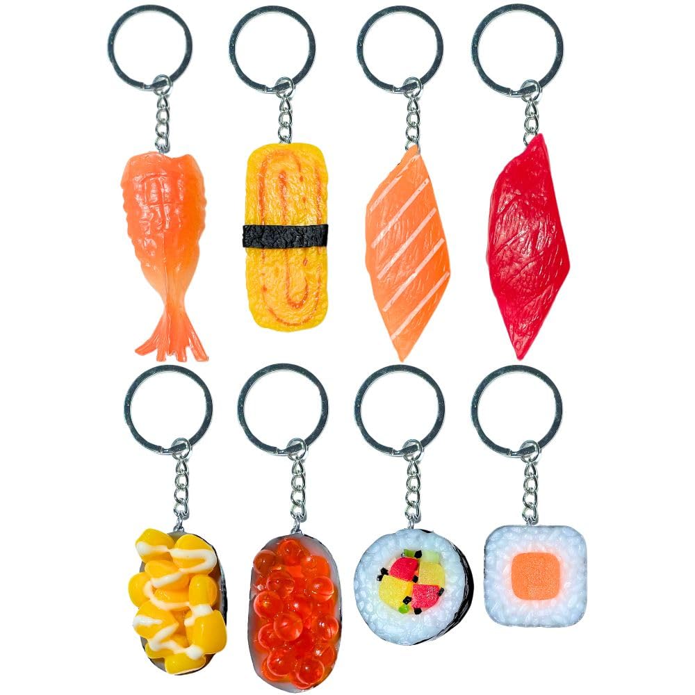Photo 1 of 8PC Sushi Keychains Japanese Kawaii Keychain Key Chain Keying Cute Fake Mini Realistic Imitation Food Trinkets Yummy Asian Shrimp Corn Charm Purse Bag Decoration for Lover Accessories Gift Ideas