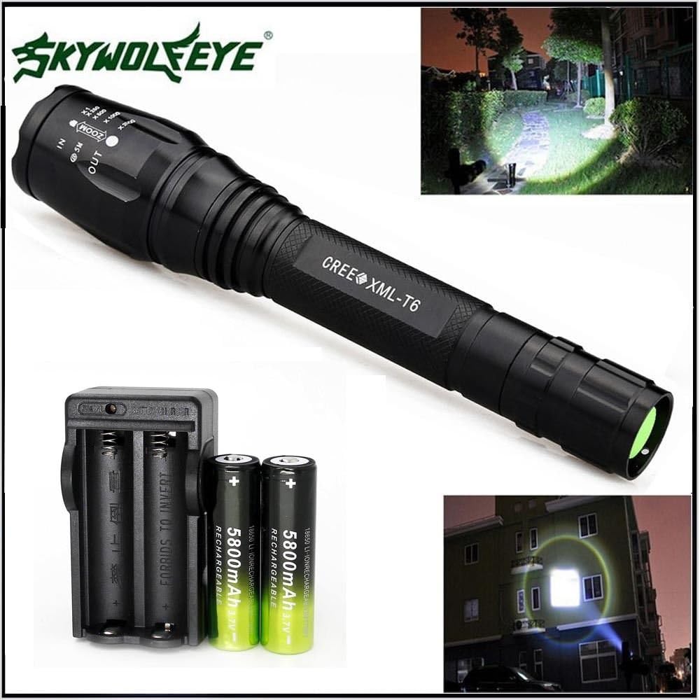 Zoomable 6000LM 5-Mode CREE XML T6 LED Flashlight Torch Lamp Light 18650&Charger