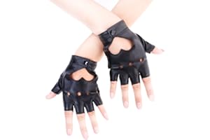 JISEN Women Heart Cutout Punk Half Finger PU Leather Performance Gloves