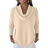 Cowl Neck Sweaters for Women Fall Winter Lightweight Long Sleeve Sweater Casual Loose Basic Knit Pullover Tops